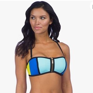 NWT La Blanca Technicolor Zip Front Multi-way Bandeau Bra Bikini Top Size 4
